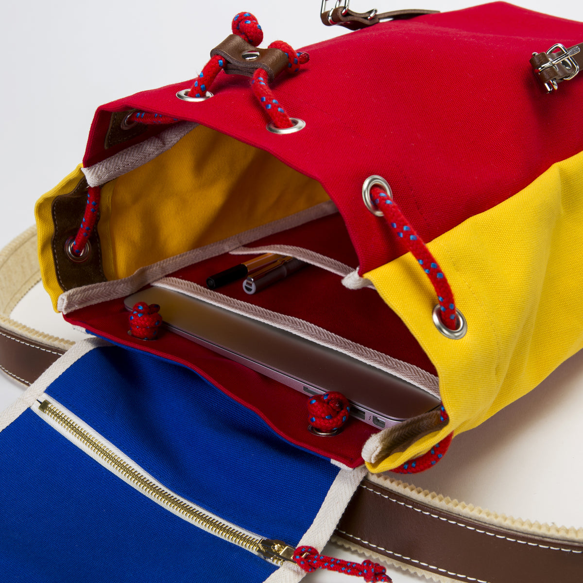 Ykra Matra Mini Blue Red Yellow Mini Leather Bottom Rucksack