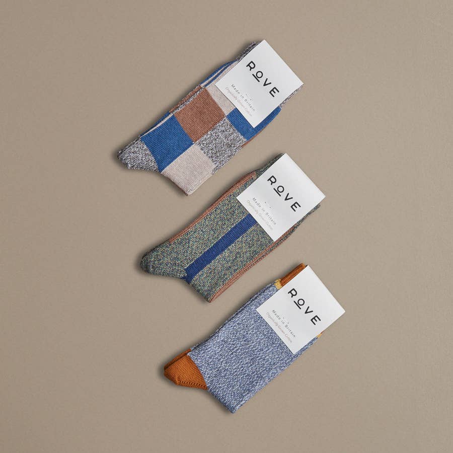 Rove Knitwear Patchwork Blue Organic Socks