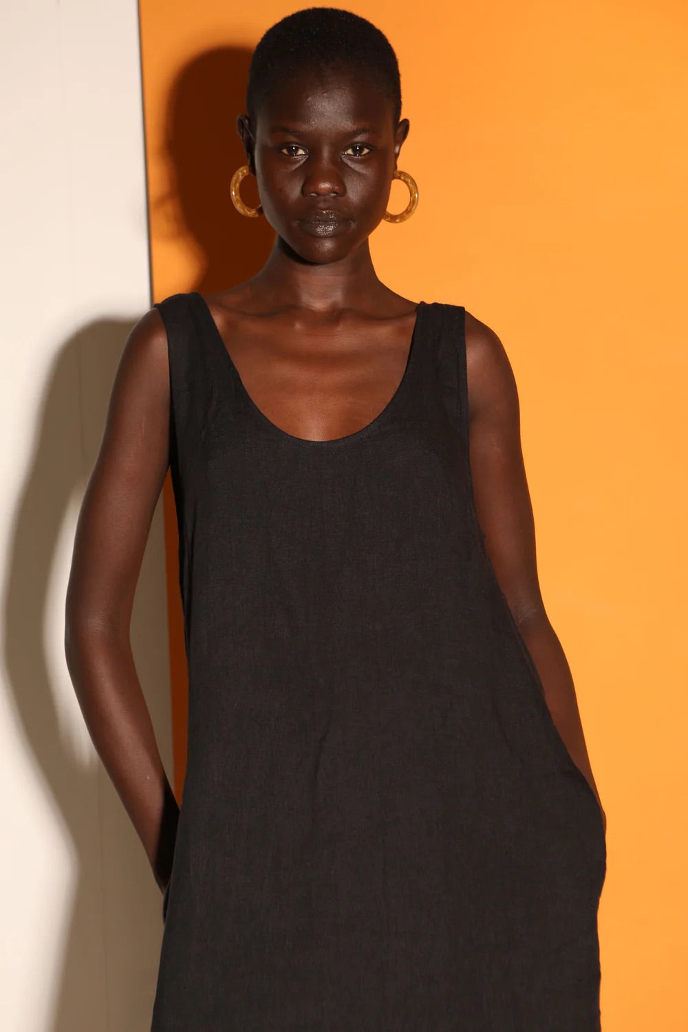 L.F Markey Basic Black Shift Linen Dress