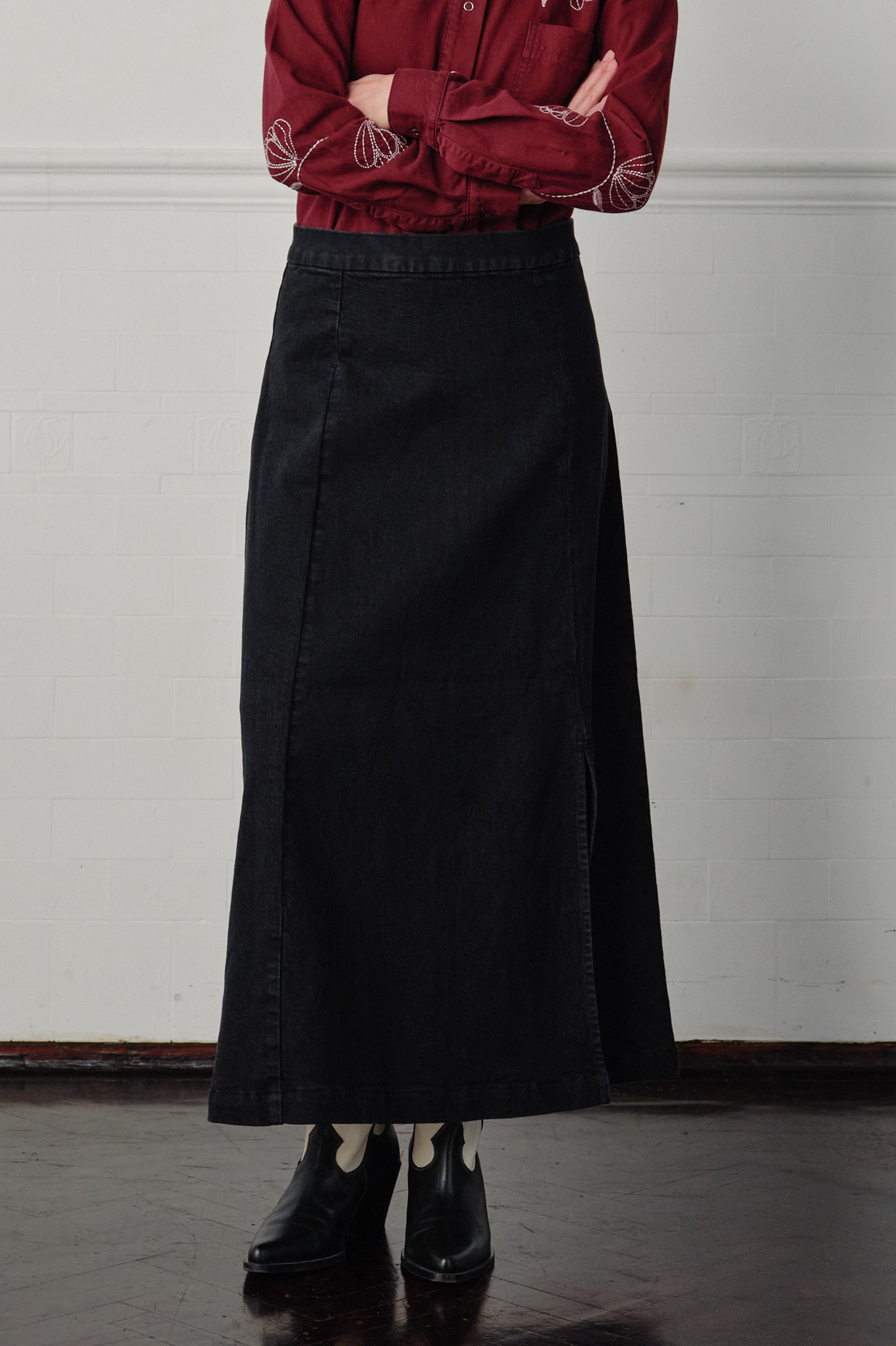 Seventy & Mochi Faye Vintage Black Slip Skirt