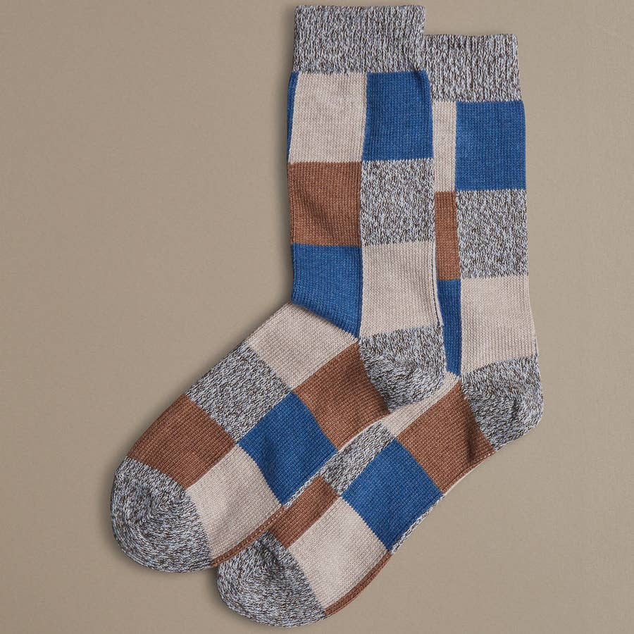 Rove Knitwear Patchwork Blue Organic Socks