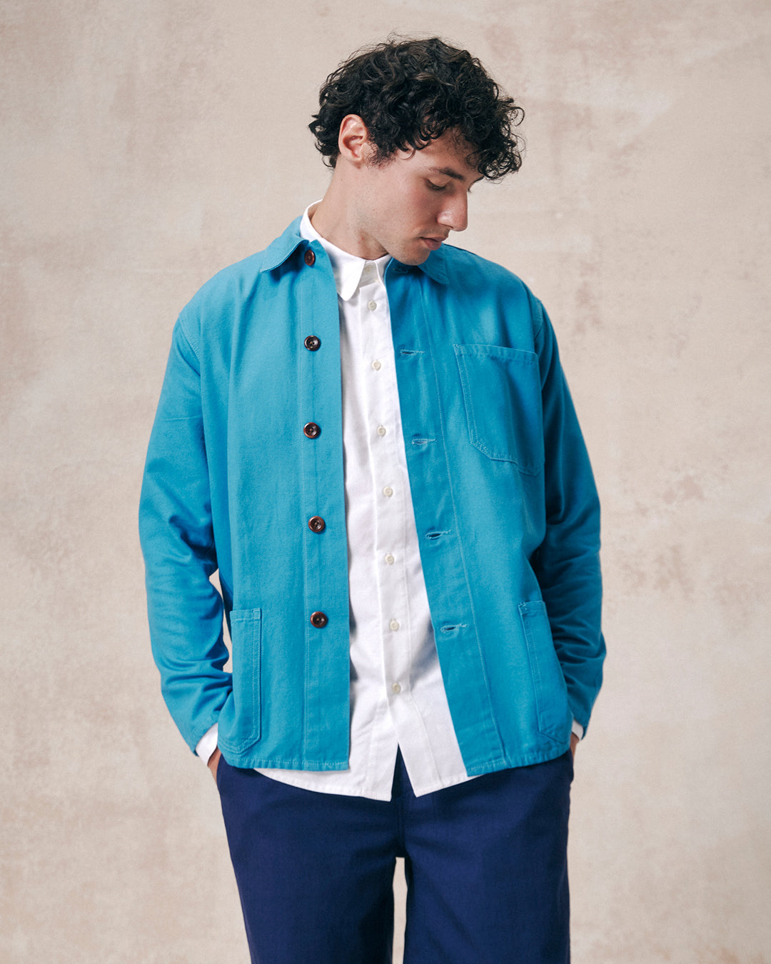 Uskees #3001 Bright Blue Buttoned Overshirt