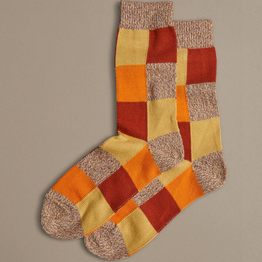 Rove Knitwear Patchwork Orange Cotton Socks