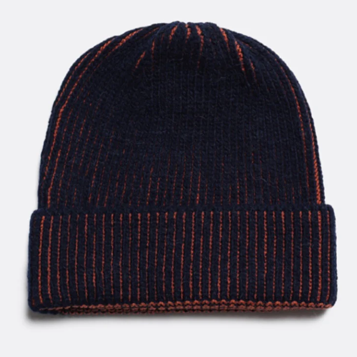 Far Afield Ribbed Navy Iris Burnt Orange Knit Beanie