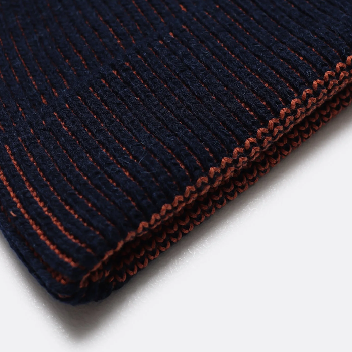 Far Afield Ribbed Navy Iris Burnt Orange Knit Beanie