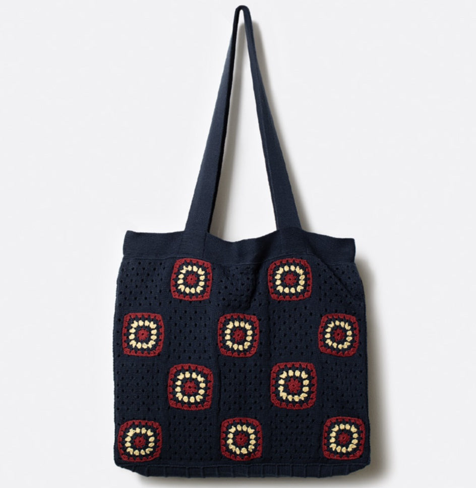 Far Afield Navy Floral Crochet Tote Bag