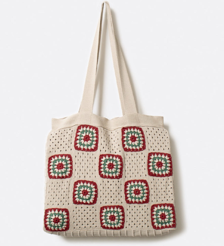 Far Afield Peyote Sand Floral Crochet Bag