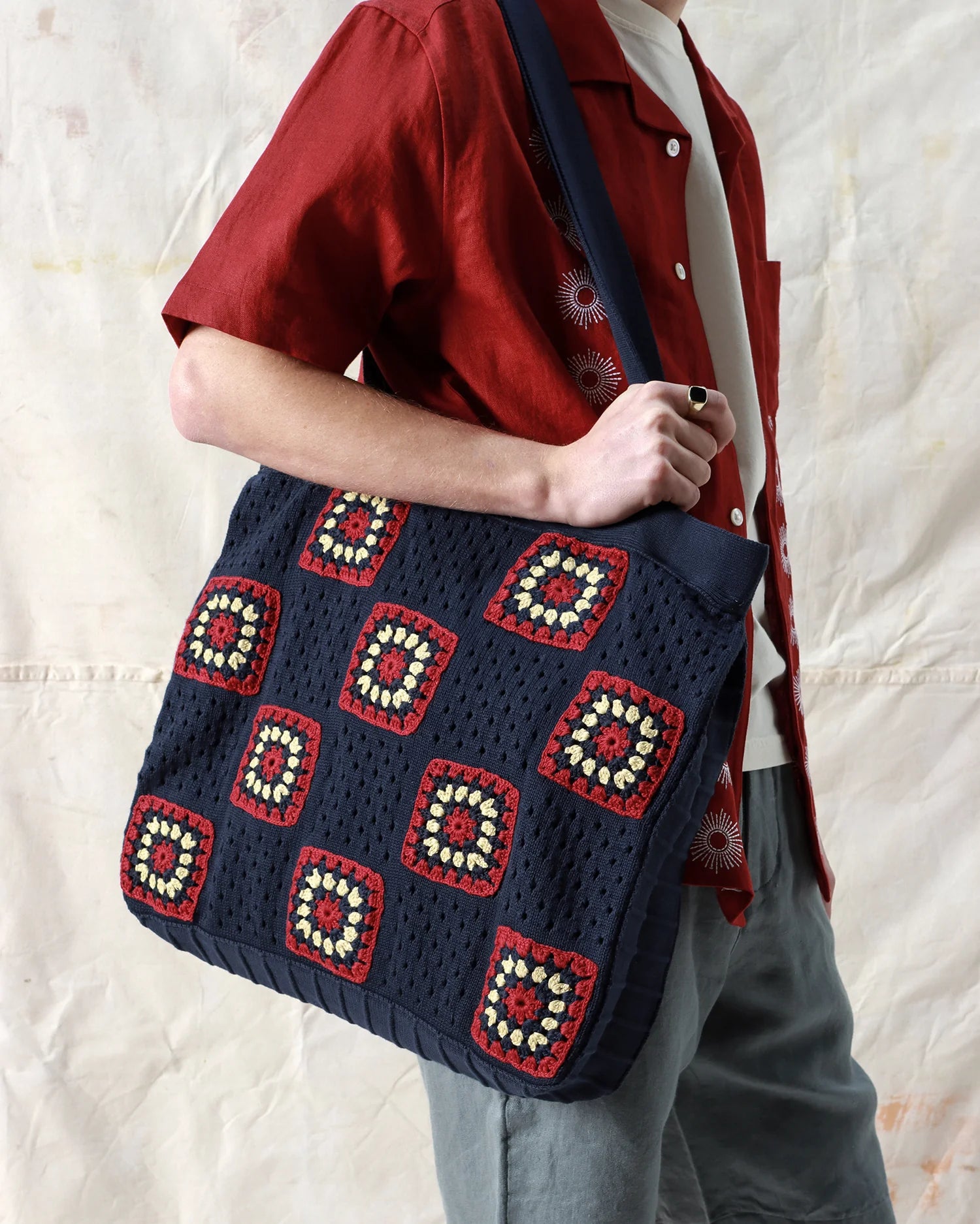 Far Afield Navy Floral Crochet Tote Bag