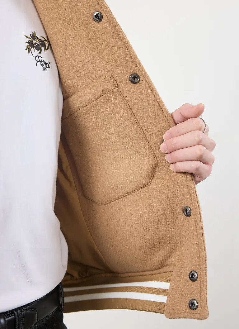 Percival Puglia Tan Wool Varsity Jacket