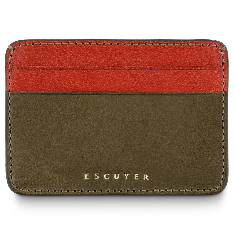 Escuyer Khaki & orange Leather Cardholder