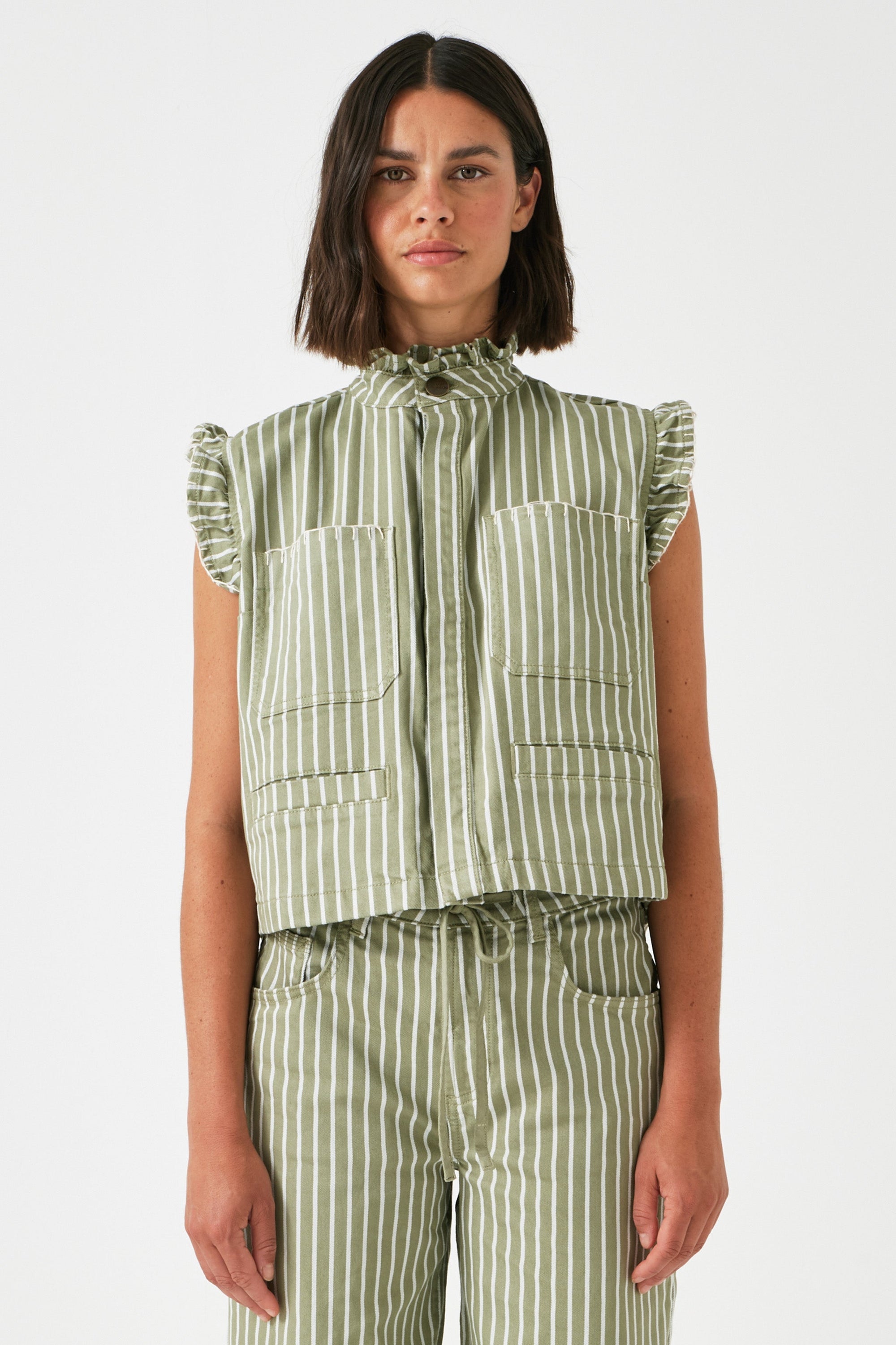 Seventy + Mochi Pablo Vintage Moss Wide Stripe Waistcoat