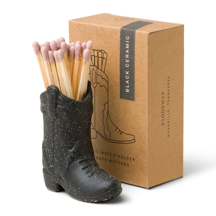 Paddywax Black Ceramic Cowboy Boot Match Holder