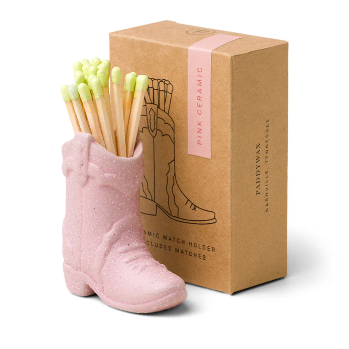 Paddywax Pink Ceramic Cowboy Boot Match Holder