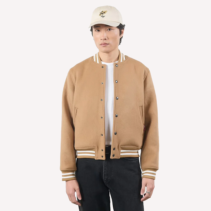 Percival Puglia Tan Wool Varsity Jacket