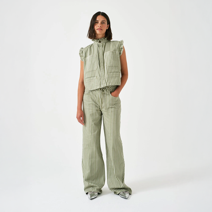 Seventy + Mochi Pablo Vintage Moss Wide Stripe Waistcoat